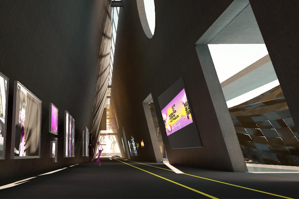 Inside the A MAZE. Train Station — the VRChat world Virtual Worlds Company co-built for the Train Jam, selected for Venice VR Expanded